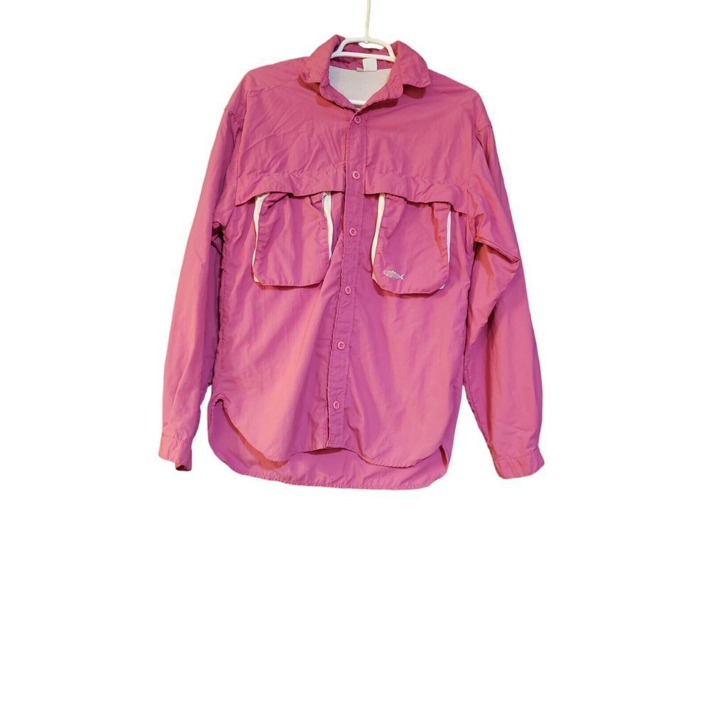 Tarponwear Long Sleeve Vented Button Up Fishing Shirt Size Small Bright Pink‎